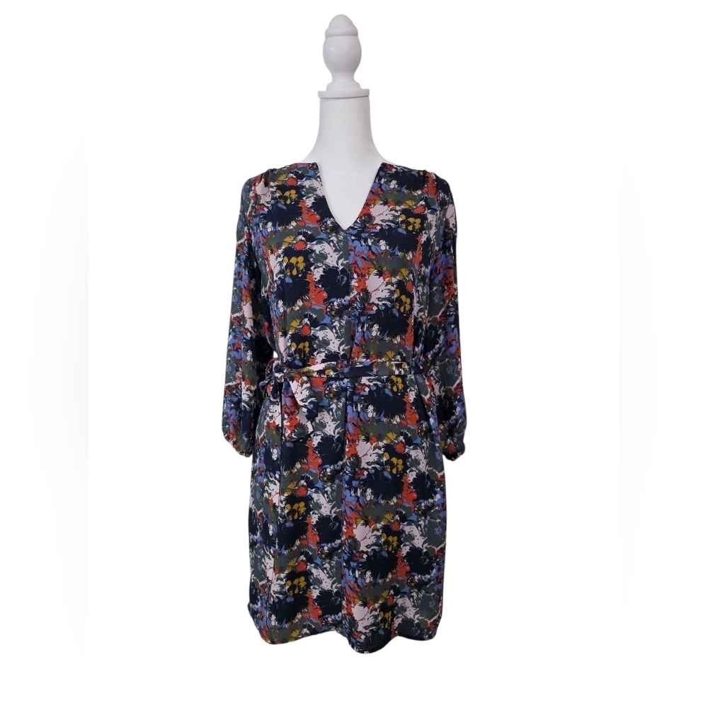 Eclair Lined Floral Splat Dress With Tie Belt Size Small